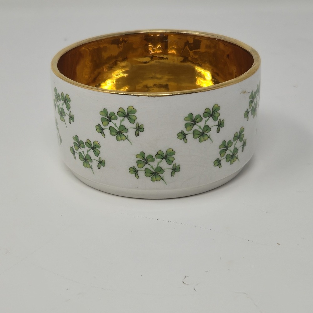 Vintage Arklow Pottery Ireland Bowl "Patricia" Pattern Shamrock Gold Interior
